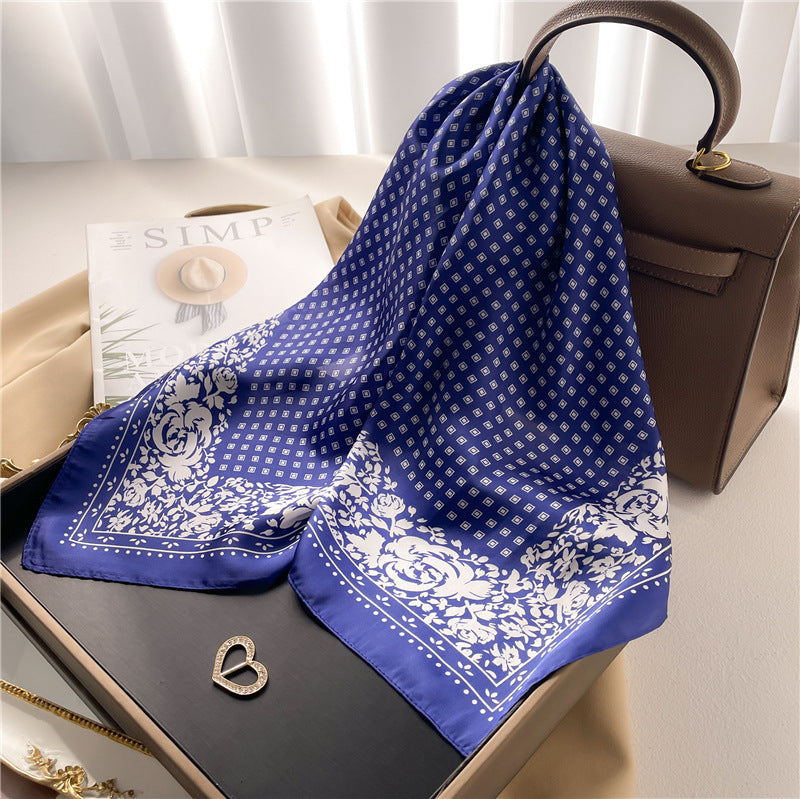 Korean Style 70cm Square Silk Scarf with Letter Print
