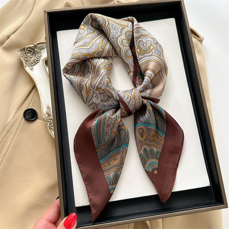 Korean Style 70cm Square Silk Scarf with Letter Print