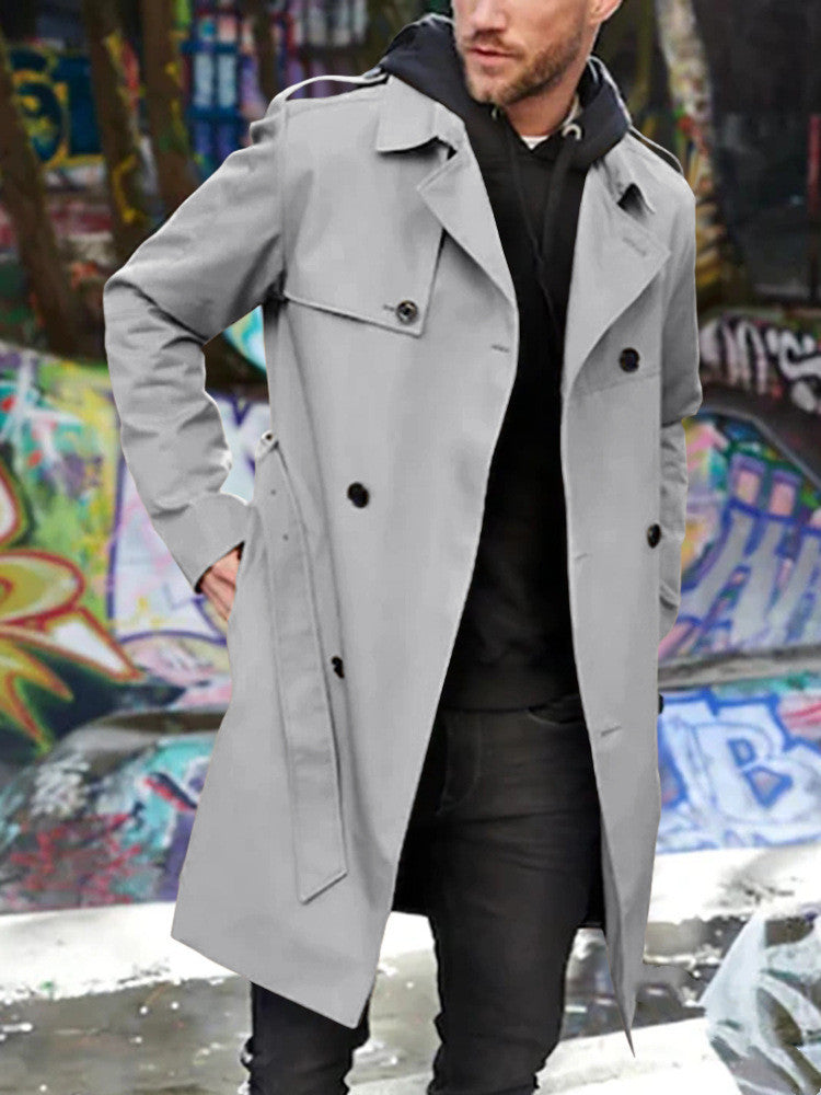 Men's Slim Double-Breasted Long Sleeve Trench Coat