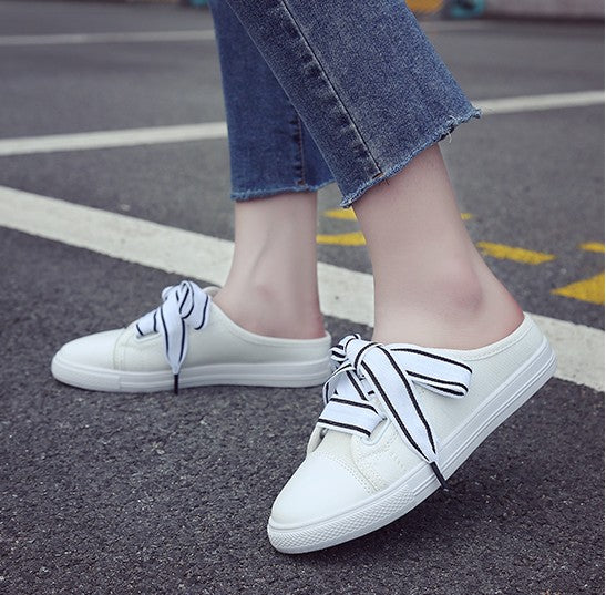 Women's Canvas Slip-On Sneakers with Ribbon Detail