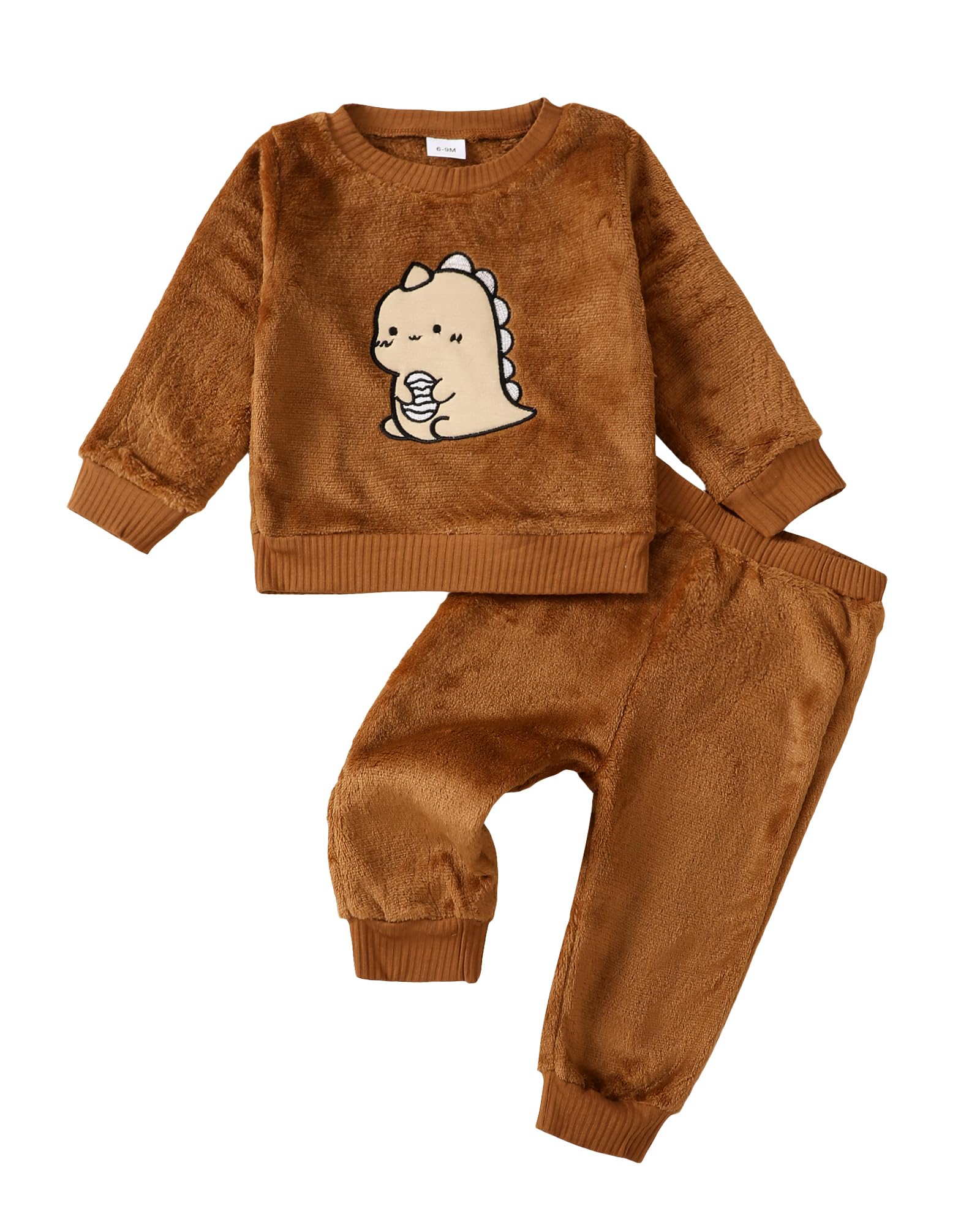 KIMI BEAR ملابس أطفال أولاد صغار للخريف/الشتاء سترة أطفال أولاد أطقم سترة بأكمام طويلة بلوزة وسروال مجموعة ملابس دافئة للأولاد، ملابس أولاد صغار بنية