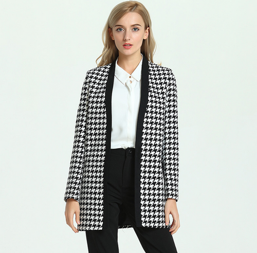 Classic Houndstooth Wool Coat and Blazer Jacket
