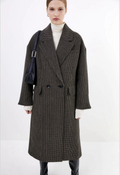 Manteau long en laine pied-de-poule