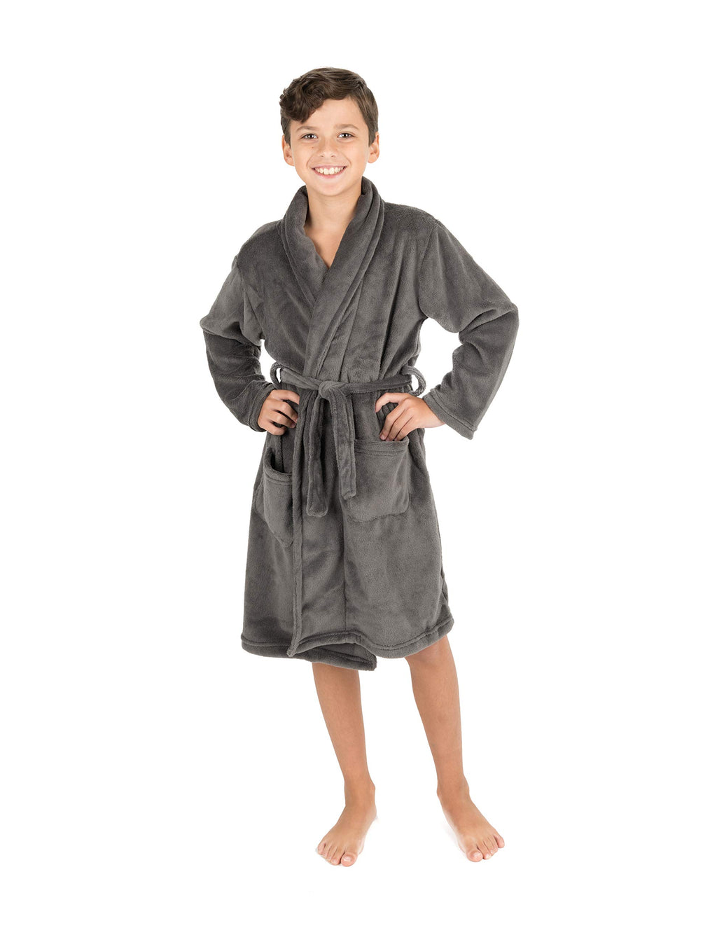 Leveret Kids Robe Boys Girls Bathrobe Shawl Collar Fleece Sleep Robe Grey Size 10 Years