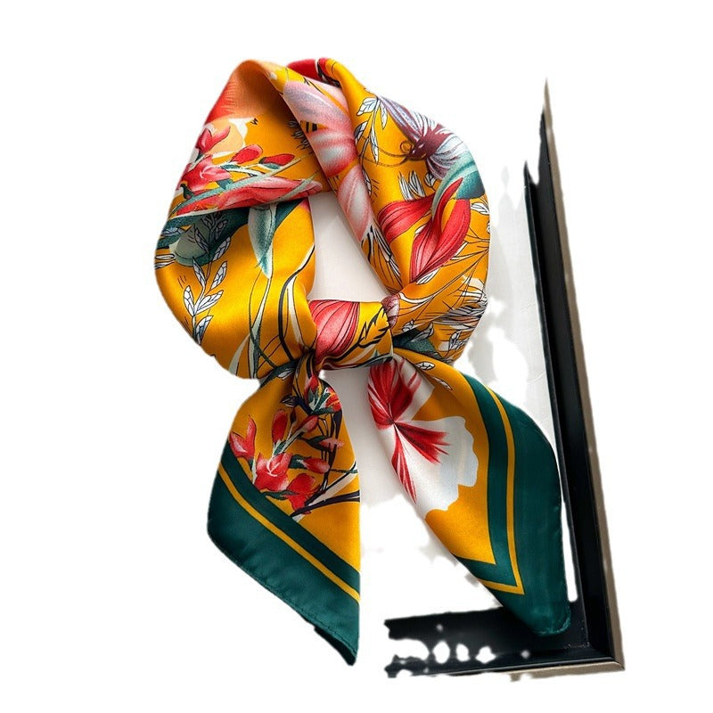 Korean Style 70cm Square Silk Scarf with Letter Print