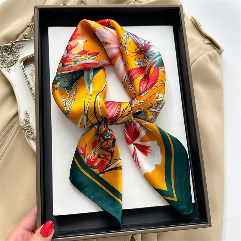 Korean Style 70cm Square Silk Scarf with Letter Print