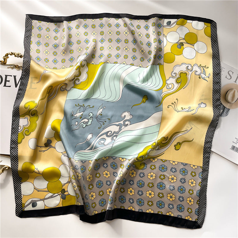 Korean Style 70cm Square Silk Scarf with Letter Print