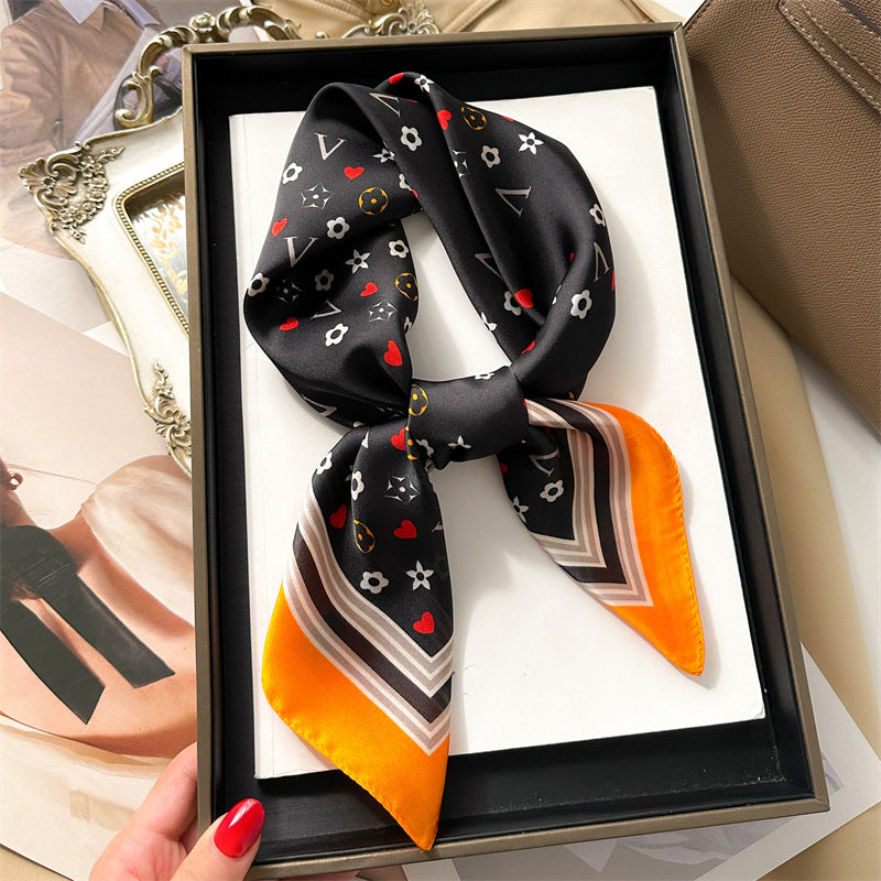 Korean Style 70cm Square Silk Scarf with Letter Print