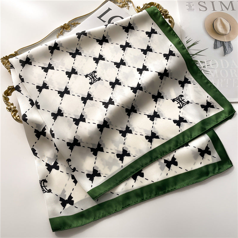 Korean Style 70cm Square Silk Scarf with Letter Print